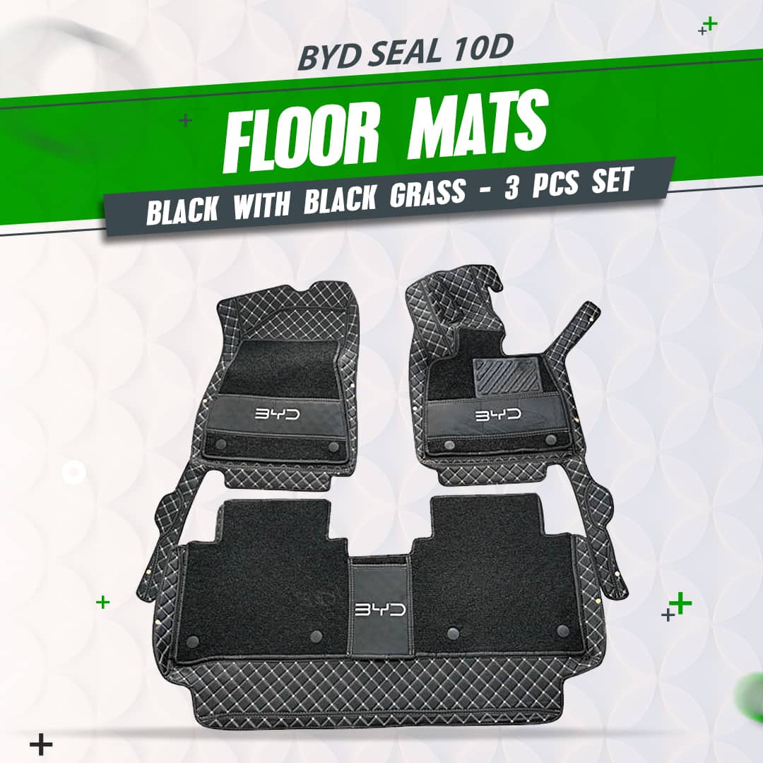 BYD Seal 10D Floor Mats - Black With Black Grass - 3 Pcs 2025-2026