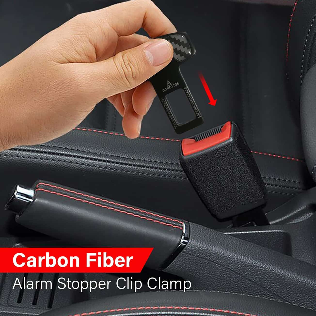 Carbon Fiber Seat Belt Clip Black - Pair - Car Safety Belt Buckle Alarm Canceler Stopper
