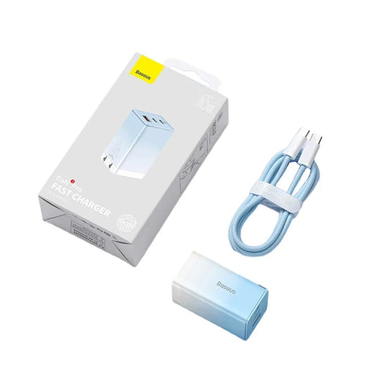 Baseus GaN3 Pro Fast Charger 2C+U 65W Cloud Blue with C to C 100W Cable 1m Blue